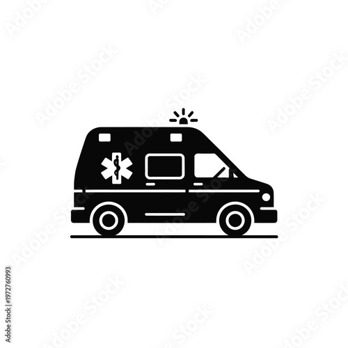 Vector of an ambulance vehicle with medical symbols and emergency lights