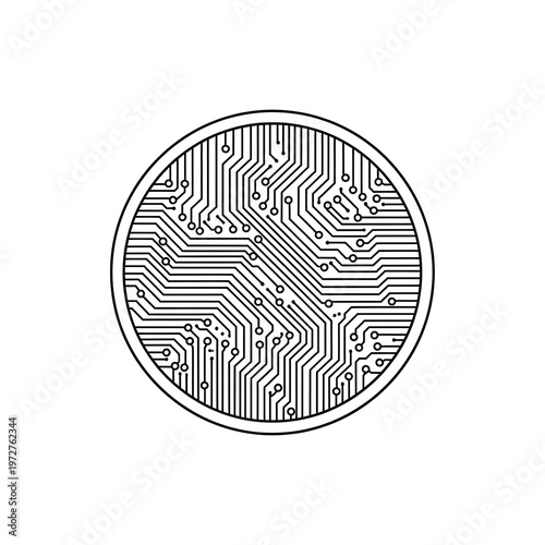 Circular Circuit Board Digital Technology Outline Illustration
