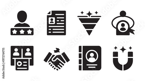 hr recruitment icons talent acquisition hiring teamwork partnership business vector set