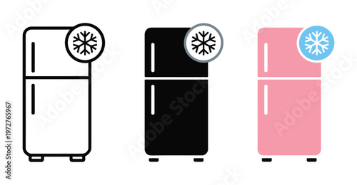Smart fridge vector icon illustration, refrigerator with WiFi, app, and touchscreen symbols representing connected appliances, smart home technology, IoT kitchen devices, and modern digital interfaces