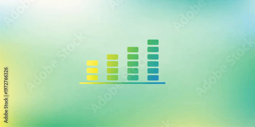 Abstract colorful vector background featuring green squares and 3d business chart icons for a modern web design concept of financial growth and information