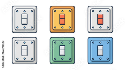 A set of colorful light switch icons on a white background for design and technology concepts