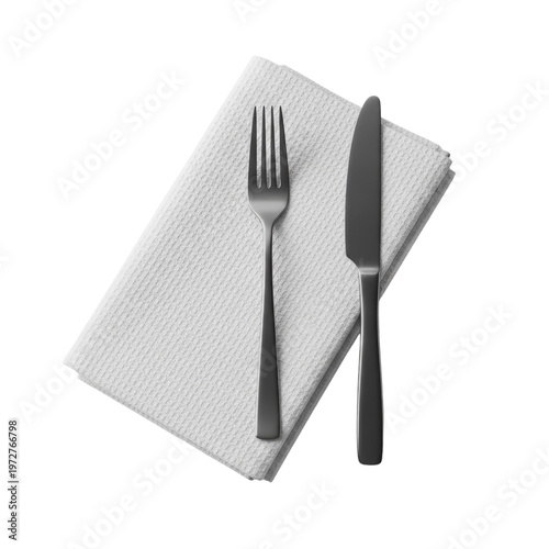 Fork and knife on a white napkin