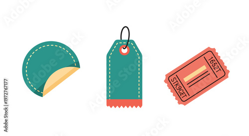 Colorful tags and tickets in flat design style for creative projects