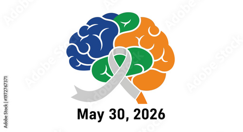 World Multiple Sclerosis Day awareness ribbon with colorful brain puzzle pieces isolated on background