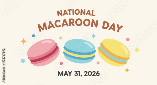 National Macaroon Day celebration banner with colorful macarons isolated on background
