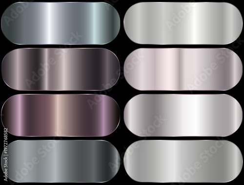 Premium silver gradient swatch palette set. silver metal gradient. realistic aluminum silver rectangles