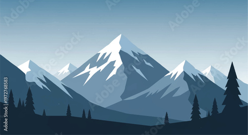 Snowy mountains landscape. Mountains covered with snow. Mountain range and blue sky. Vector illustration.