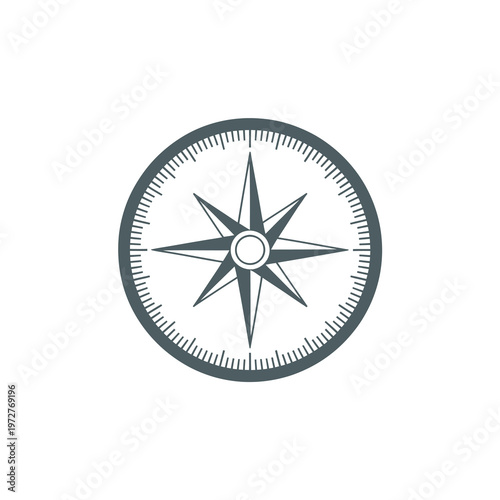 Circular vector compass with a star-shaped design in the center on a plain background