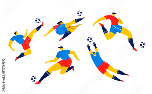 Abstract geometric soccer players characters for World Championship 2026 designs. Modern flat sport illustrations collection.