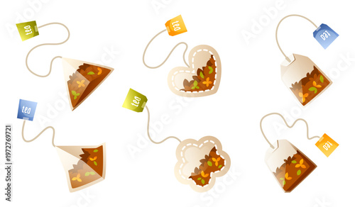 Vector illustration Herbal tea bag collection
