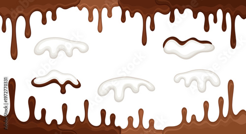 Dripping Chocolate and Cream Swirls - Dessert Food Elements