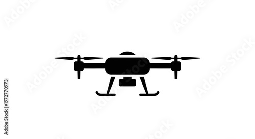Black drone icon on a white background. Aerial photography, modern technology.