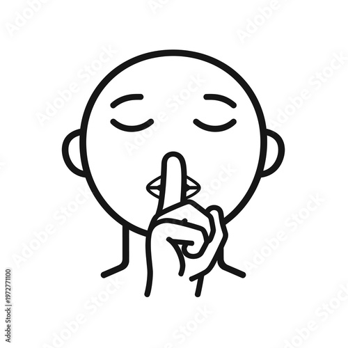 Minimalist vector of a person gesturing to keep quiet with a finger over their lips