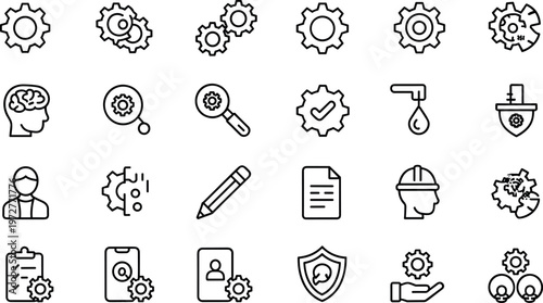 Settings and configuration outline icon set with gear system preferences tools options and application control vector collection