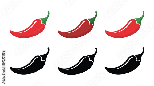 Hot chili pepper icon set, vector illustrations of spicy peppers and paprika in a clean flat design for food, recipe, menu, restaurant, and culinary graphics