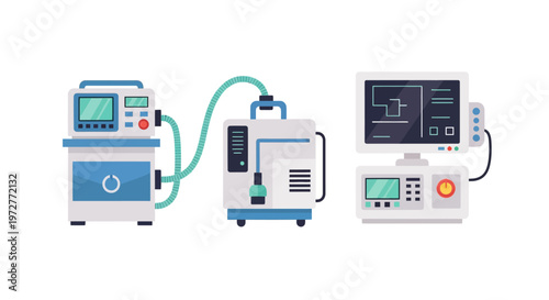 Modern laboratory equipment with flat design for scientific research and analysis