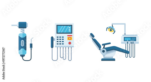 Modern dental equipment icons set for professional healthcare