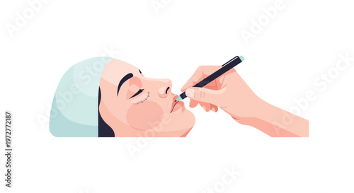 Facial enhancement planning with cosmetic surgery markings in minimal flat art style