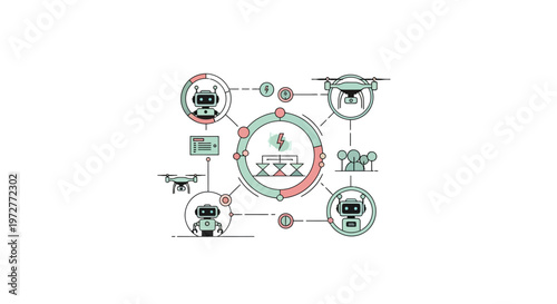 Smart automated delivery network concept with robotics and drones in minimal style
