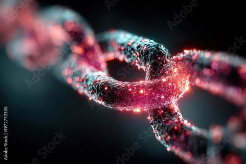 Glowing digital chain under stress, cybersecurity breach and blockchain vulnerability concept