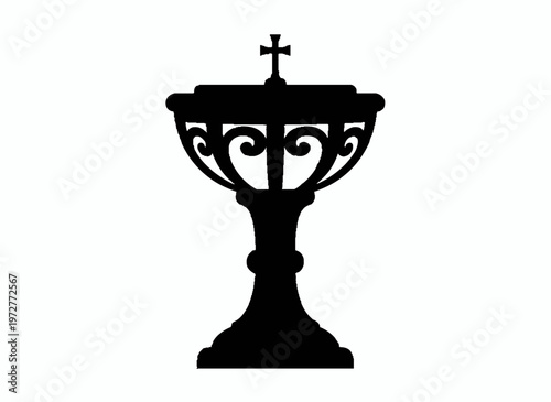 Chalice Silhouette: A detailed black silhouette of an ornate chalice, with a prominent cross atop. Illustrating the elegance and symbolism of faith.