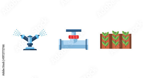 Modern flat icons of agriculture technology tools for efficient irrigation