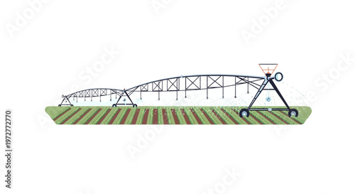 Modern irrigation system on farmland with sprinkler technology