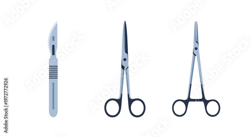 Surgical tools: scalpel and scissors in clean minimal design
