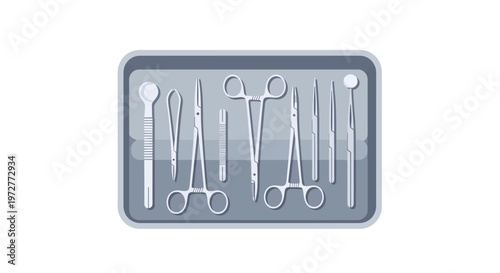 Surgical instruments in sterilization tray: clean and organized medical tools
