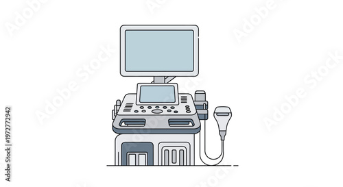 Detailed flat style ultrasound machine illustration for medical use