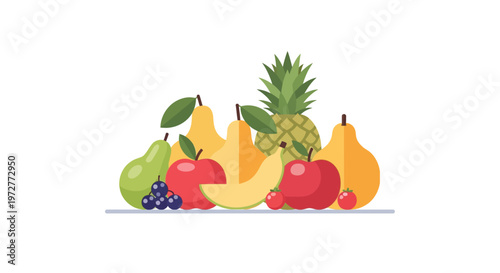 Colorful fruit arrangement with pineapple, apples, pears, and berries