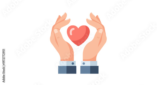 Caring hands holding heart symbolizing love and support in a colorful design