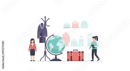 Business travel preparations and global commerce concept in flat design