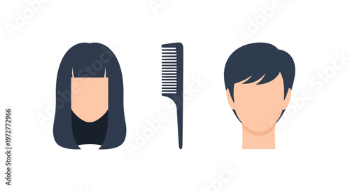Modern minimalist haircut styles with comb in simple silhouette art
