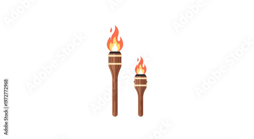 Burning torch pair with flames on white background