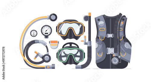 Dive equipment set with masks and gear