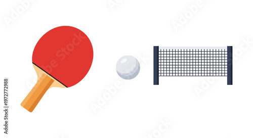 Ping pong essentials: paddle, ball, and net in minimalist design