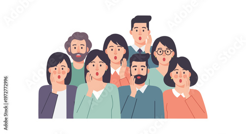 Surprised diverse group of people expressing shock and astonishment