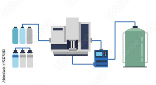 Water filtration system diagram featuring flat design elements