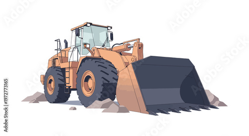 Construction equipment: modern bulldozer on a rocky terrain