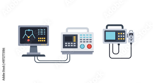 Modern flat design of industrial control panels with digital interfaces