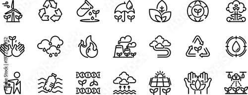 Sustainable Ecology and Green Energy Icon Set