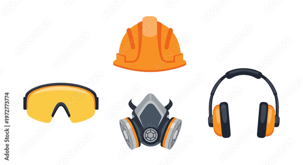 Naklejka premium Essential safety equipment icons for construction and industry safety