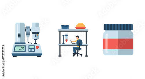 Scientific equipment and laboratory research in modern flat design