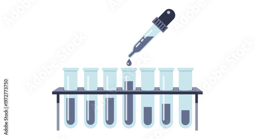 Laboratory test tubes with dropping pipette in flat style