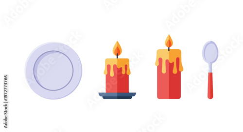 Flat design kitchenware and candle set with minimalist style