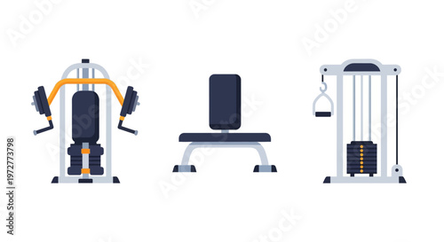 Modern gym equipment design: flat style workout machines