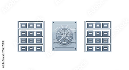 Secure vault door with safe deposit boxes in modern minimalist style