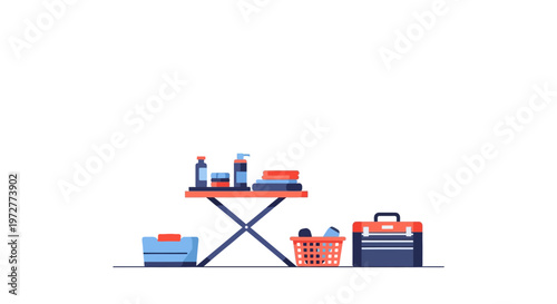 Minimalist flat design of laundry essentials and ironing board
